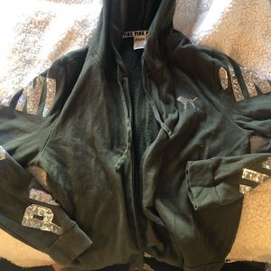 VS PINK sequin olive green hoodie